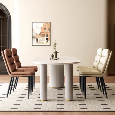 Modern Minimalist Curved Microfiber Leather Solid Wood Panel Carbon Steel Sponge Dining Chair Backrest For Dining Room