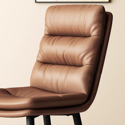 Modern Minimalist Curved Microfiber Leather Solid Wood Panel Carbon Steel Sponge Dining Chair Backrest For Dining Room