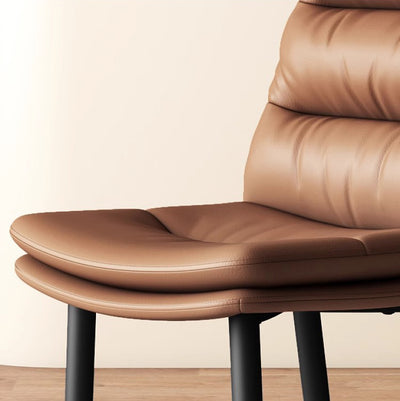 Modern Minimalist Curved Microfiber Leather Solid Wood Panel Carbon Steel Sponge Dining Chair Backrest For Dining Room