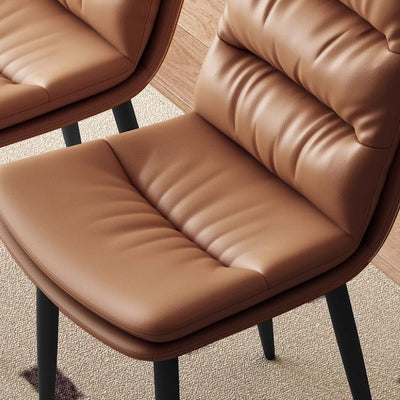 Modern Minimalist Curved Microfiber Leather Solid Wood Panel Carbon Steel Sponge Dining Chair Backrest For Dining Room