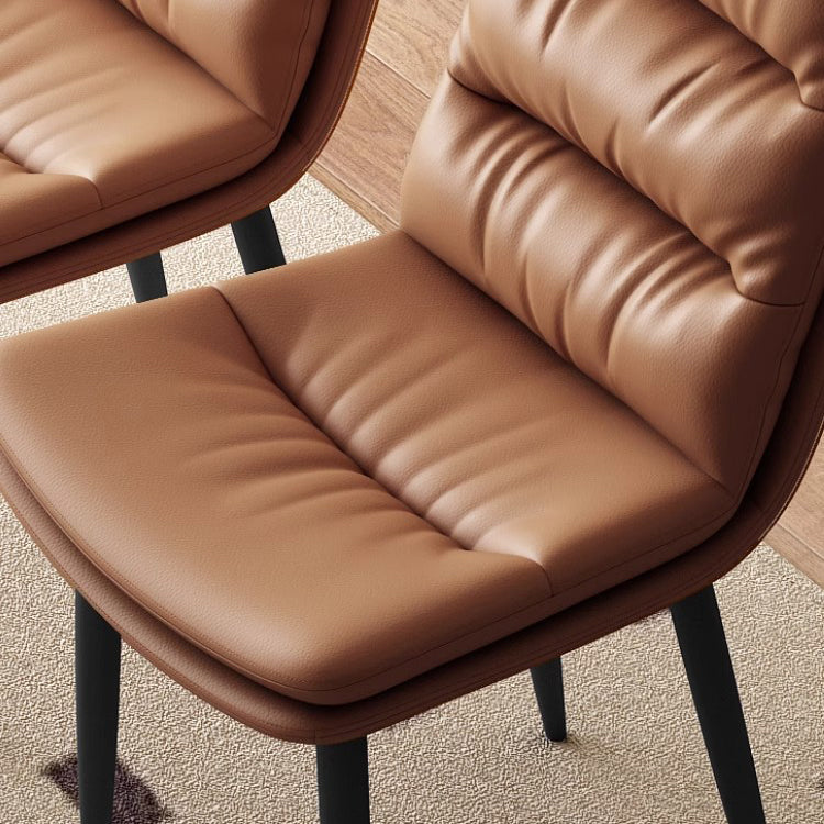 Modern Minimalist Curved Microfiber Leather Solid Wood Panel Carbon Steel Sponge Dining Chair Backrest For Dining Room