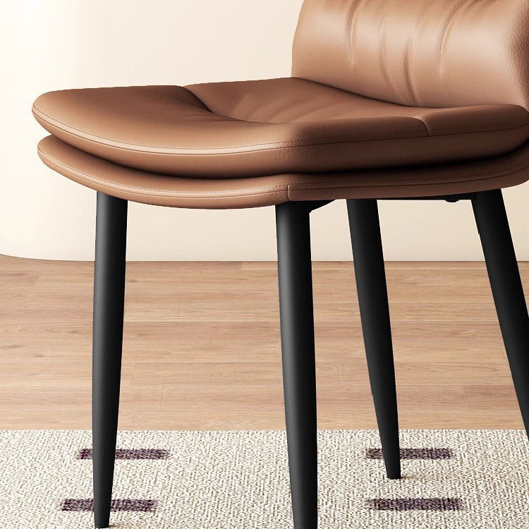 Modern Minimalist Curved Microfiber Leather Solid Wood Panel Carbon Steel Sponge Dining Chair Backrest For Dining Room