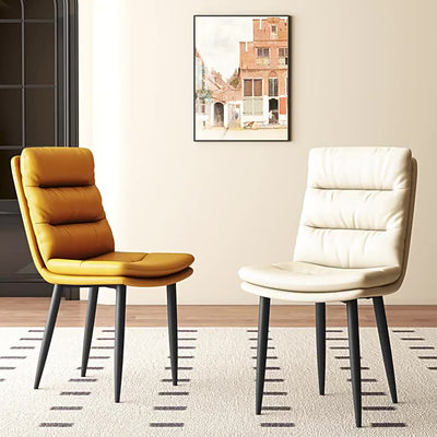 Modern Minimalist Curved Microfiber Leather Solid Wood Panel Carbon Steel Sponge Dining Chair Backrest For Dining Room