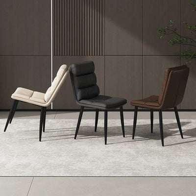 Modern Minimalist Curved Microfiber Leather Solid Wood Panel Carbon Steel Sponge Dining Chair Backrest For Dining Room