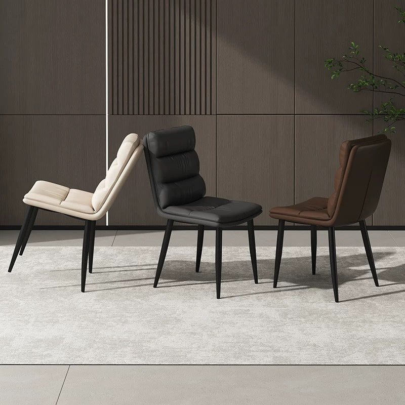 Modern Minimalist Curved Microfiber Leather Solid Wood Panel Carbon Steel Sponge Dining Chair Backrest For Dining Room
