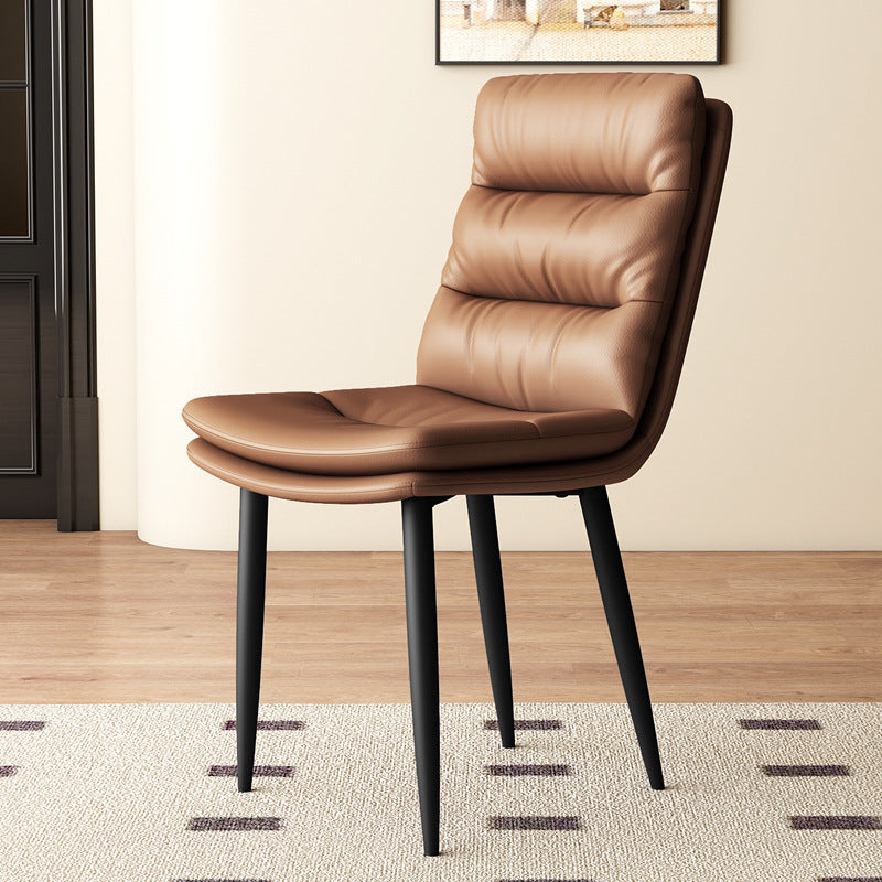 Modern Minimalist Curved Microfiber Leather Solid Wood Panel Carbon Steel Sponge Dining Chair Backrest For Dining Room