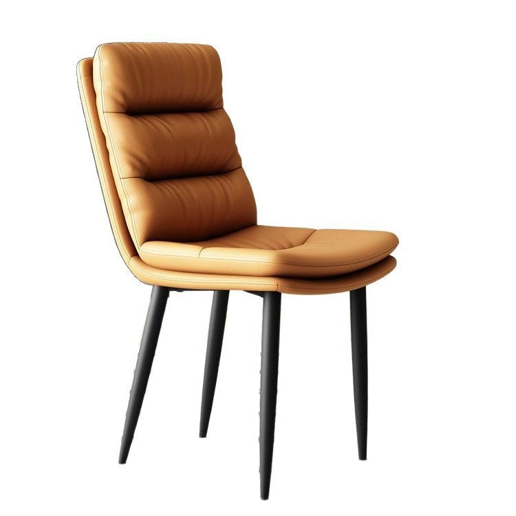 Modern Minimalist Curved Microfiber Leather Solid Wood Panel Carbon Steel Sponge Dining Chair Backrest For Dining Room