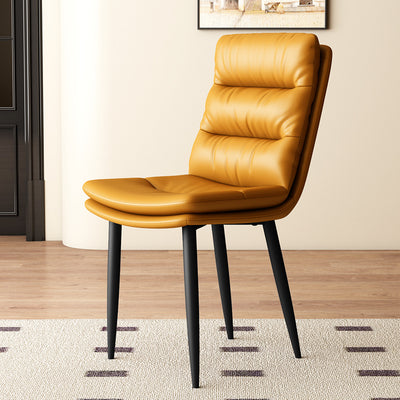 Modern Minimalist Curved Microfiber Leather Solid Wood Panel Carbon Steel Sponge Dining Chair Backrest For Dining Room