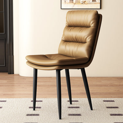 Modern Minimalist Curved Microfiber Leather Solid Wood Panel Carbon Steel Sponge Dining Chair Backrest For Dining Room