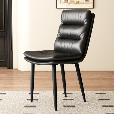 Modern Minimalist Curved Microfiber Leather Solid Wood Panel Carbon Steel Sponge Dining Chair Backrest For Dining Room