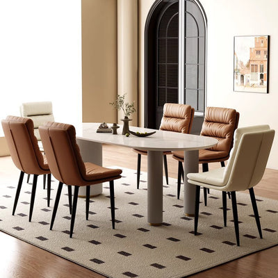 Modern Minimalist Curved Microfiber Leather Solid Wood Panel Carbon Steel Sponge Dining Chair Backrest For Dining Room