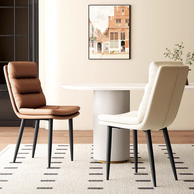 Modern Minimalist Curved Microfiber Leather Solid Wood Panel Carbon Steel Sponge Dining Chair Backrest For Dining Room