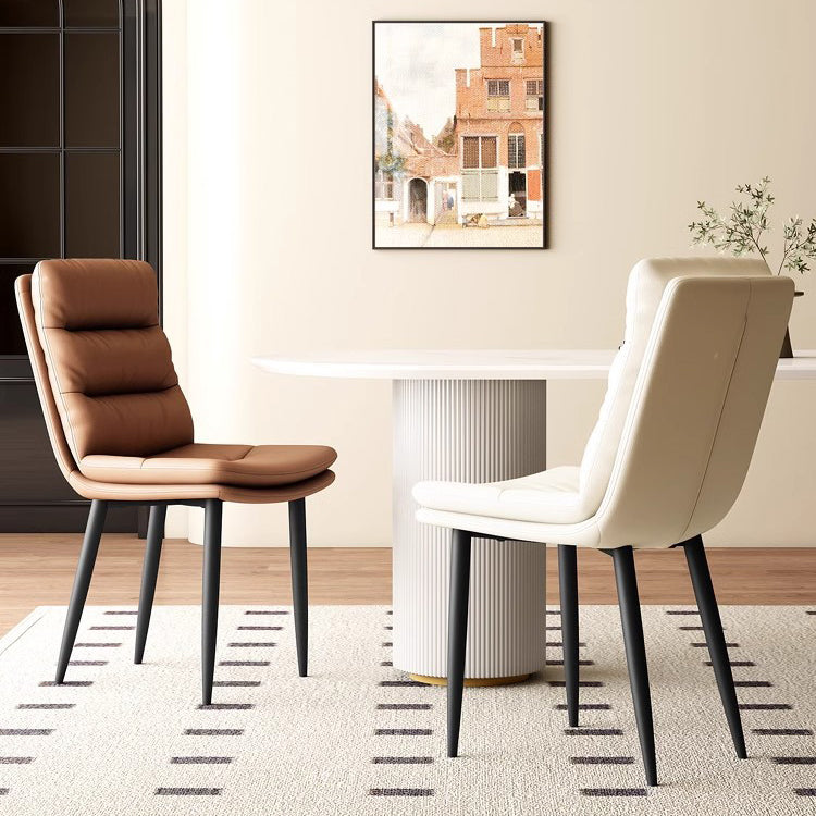 Modern Minimalist Curved Microfiber Leather Solid Wood Panel Carbon Steel Sponge Dining Chair Backrest For Dining Room