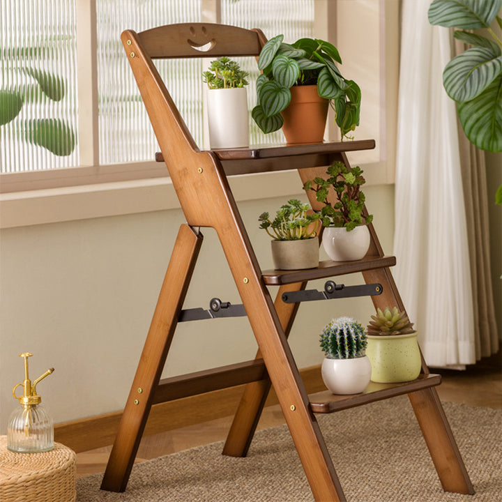 Moderner minimalistischer A-förmiger Bambus-Trittstuhl mit Rückenlehne, klappbar für das Esszimmer 