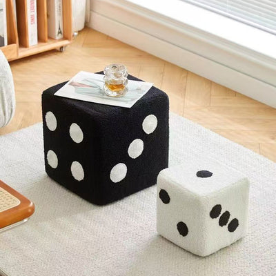 Modern Minimalist Square Teddy Fleece Multi-Layer Plywood Footstool For Living Room