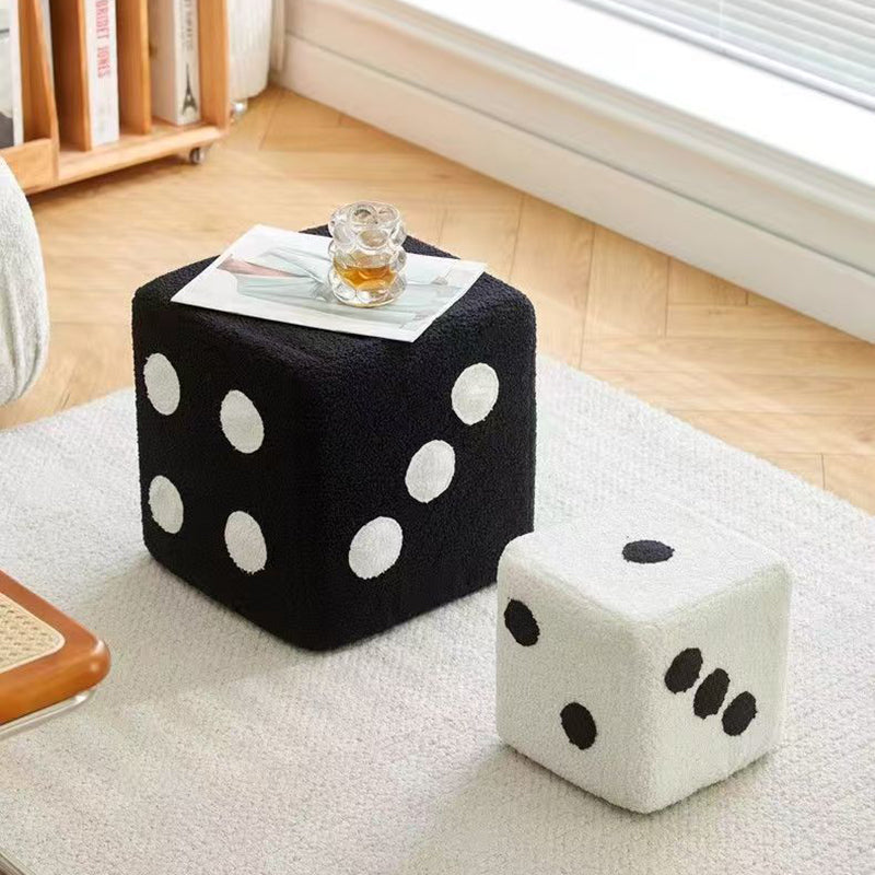 Modern Minimalist Square Teddy Fleece Multi-Layer Plywood Footstool For Living Room