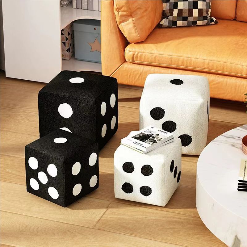 Modern Minimalist Square Teddy Fleece Multi-Layer Plywood Footstool For Living Room