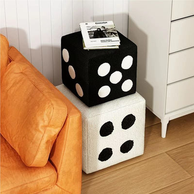 Modern Minimalist Square Teddy Fleece Multi-Layer Plywood Footstool For Living Room