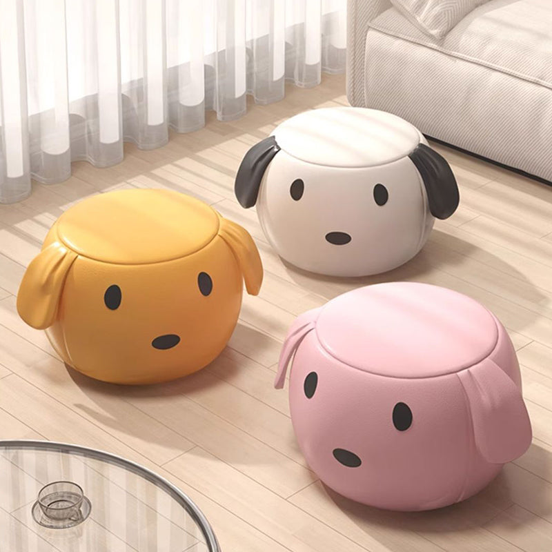 Modern Minimalist Round PU Leather Solid Wood Multi-layer Board Solid Wood Sponge Footstool For Living Room