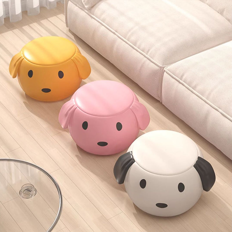 Modern Minimalist Round PU Leather Solid Wood Multi-layer Board Solid Wood Sponge Footstool For Living Room