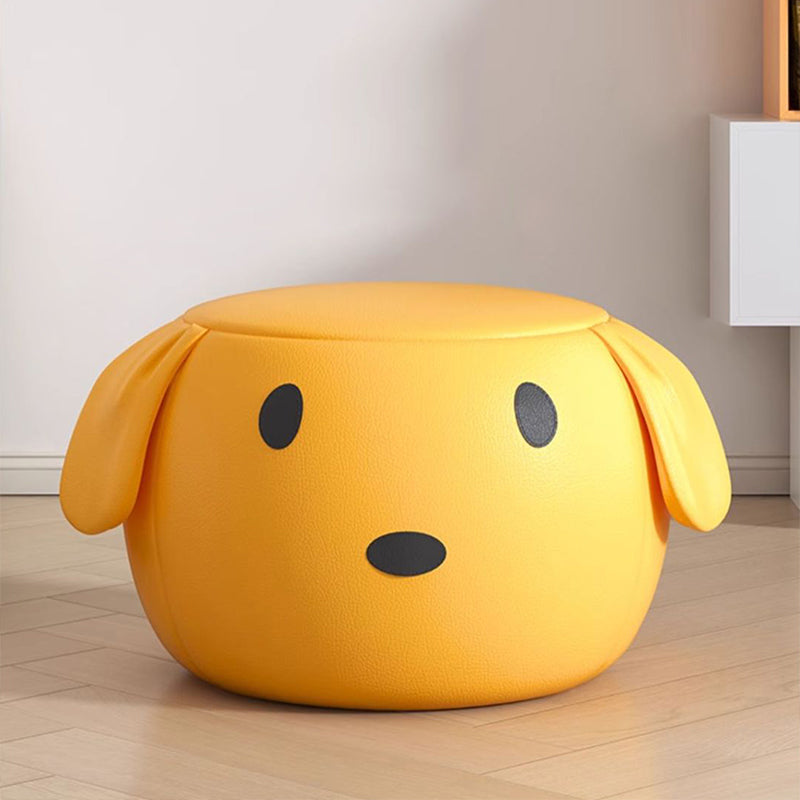 Modern Minimalist Round PU Leather Solid Wood Multi-layer Board Solid Wood Sponge Footstool For Living Room