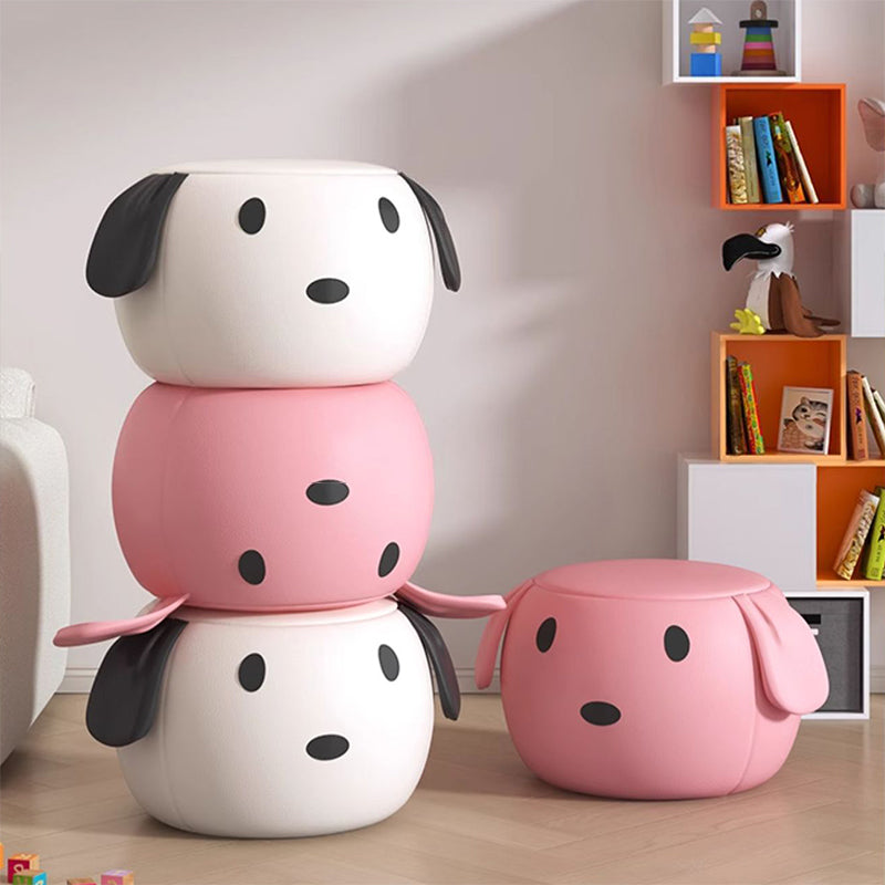 Modern Minimalist Round PU Leather Solid Wood Multi-layer Board Solid Wood Sponge Footstool For Living Room