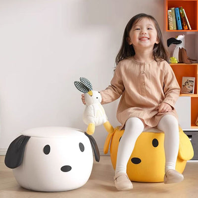 Modern Minimalist Round PU Leather Solid Wood Multi-layer Board Solid Wood Sponge Footstool For Living Room