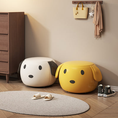 Modern Minimalist Round PU Leather Solid Wood Multi-layer Board Solid Wood Sponge Footstool For Living Room