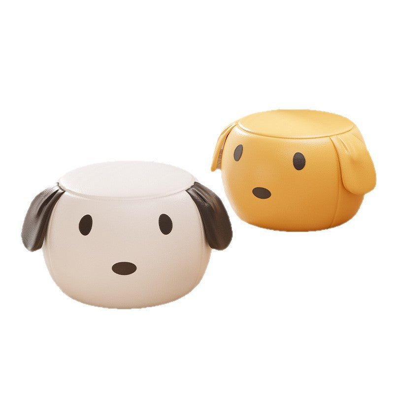 Modern Minimalist Round PU Leather Solid Wood Multi-layer Board Solid Wood Sponge Footstool For Living Room