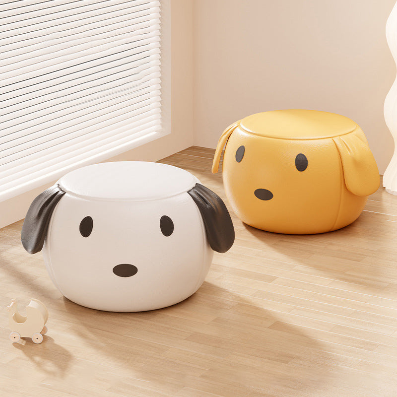 Modern Minimalist Round PU Leather Solid Wood Multi-layer Board Solid Wood Sponge Footstool For Living Room