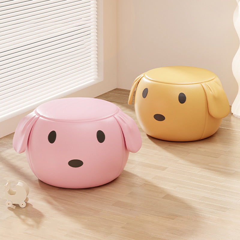 Modern Minimalist Round PU Leather Solid Wood Multi-layer Board Solid Wood Sponge Footstool For Living Room