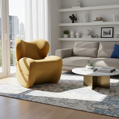 Modern Minimalist Curved Velvet Linen EPS Sponge Accent Chair Backrest For Living Room