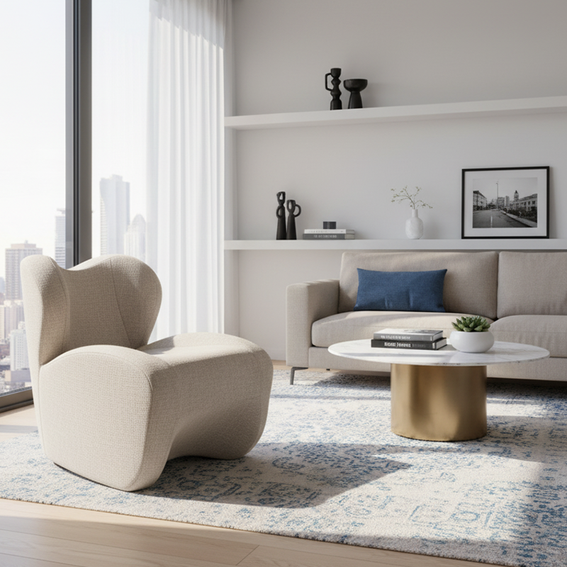 Contemporary Creative Rabbit Ear Design Solid Wood Tech Leather Cloth Accent Chair With Backrest For Living Room