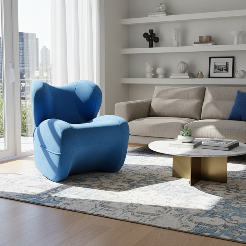 Modern Minimalist Curved Velvet Linen EPS Sponge Accent Chair Backrest For Living Room