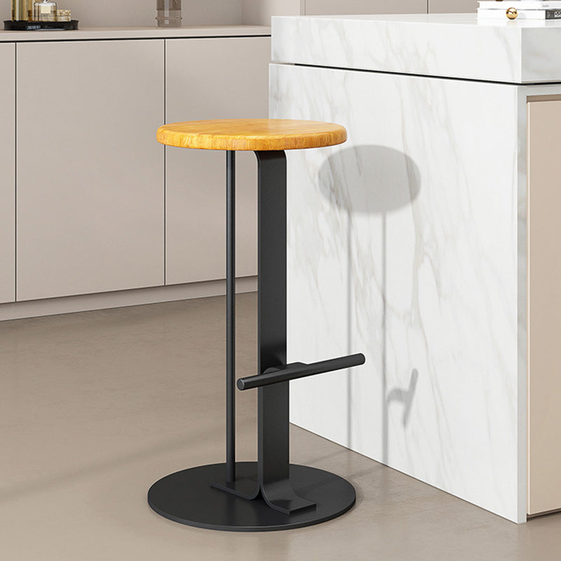 Modern Minimalist Round Solid Wood Carbon Steel Bar Stool For Dining Room