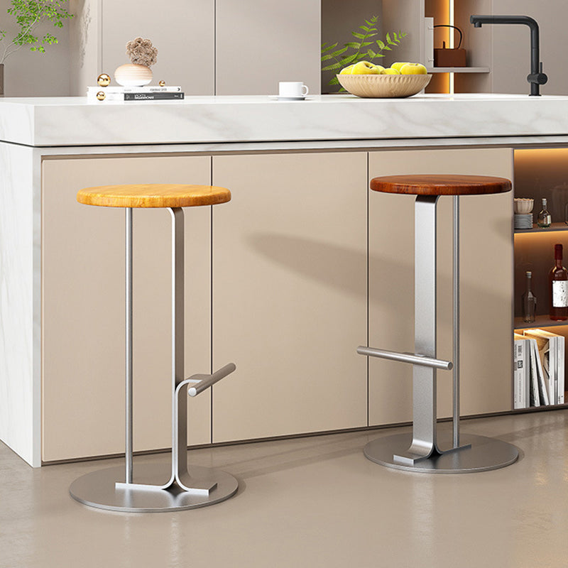 Modern Minimalist Round Solid Wood Carbon Steel Bar Stool For Dining Room