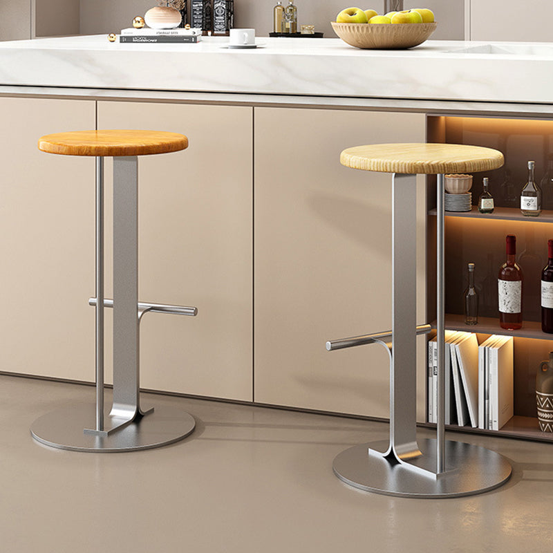 Modern Minimalist Round Solid Wood Carbon Steel Bar Stool For Dining Room