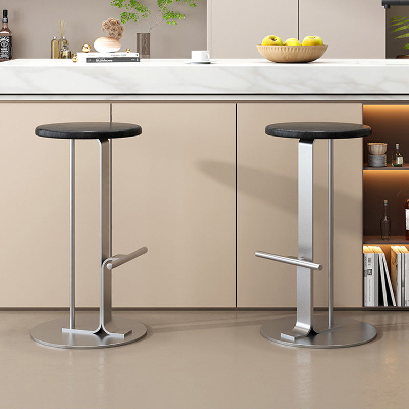 Modern Minimalist Round Solid Wood Carbon Steel Bar Stool For Dining Room