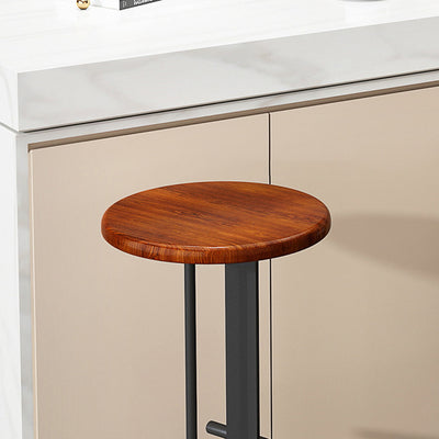Modern Minimalist Round Solid Wood Carbon Steel Bar Stool For Dining Room