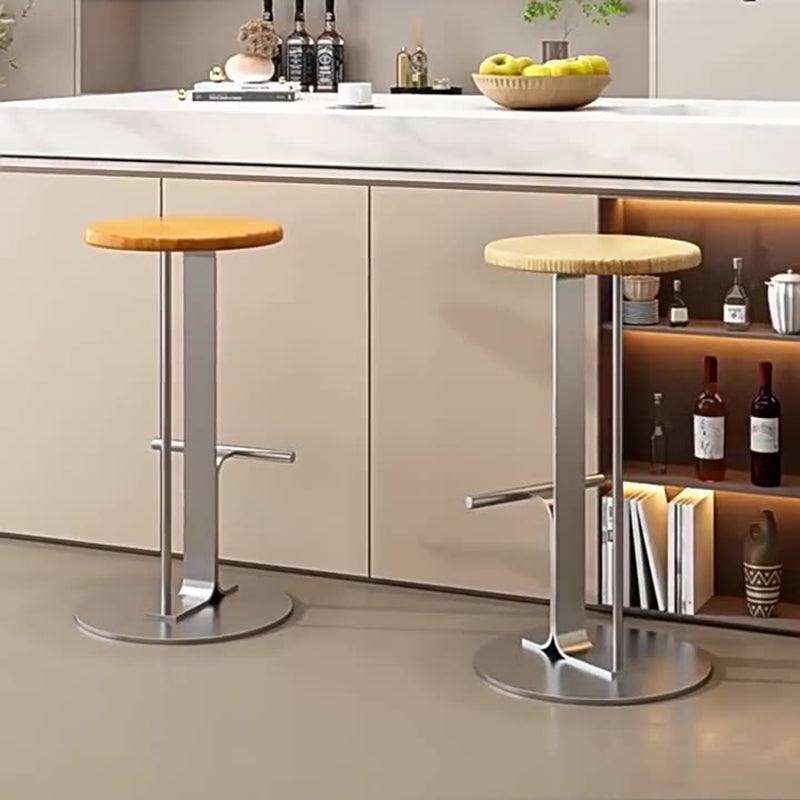 Modern Minimalist Round Solid Wood Carbon Steel Bar Stool For Dining Room