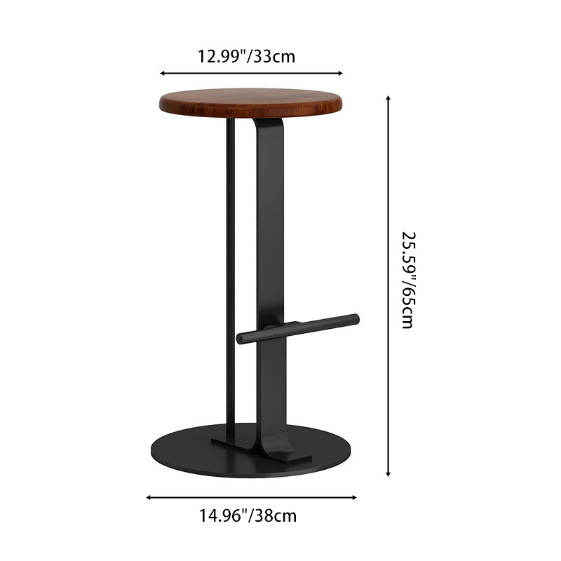 Modern Minimalist Round Solid Wood Carbon Steel Bar Stool For Dining Room