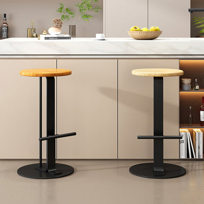 Modern Minimalist Round Solid Wood Carbon Steel Bar Stool For Dining Room