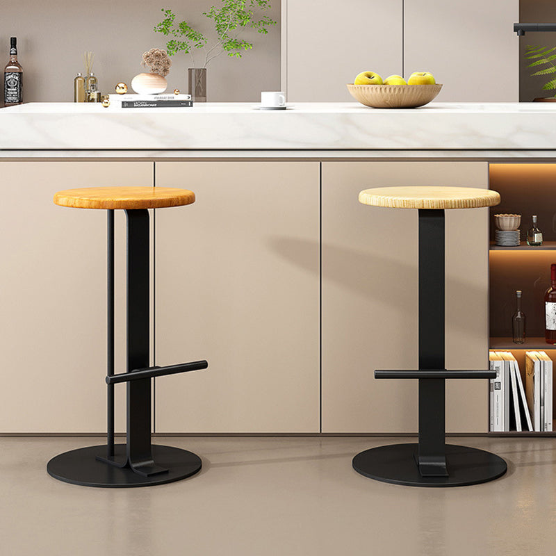 Modern Minimalist Round Solid Wood Carbon Steel Bar Stool For Dining Room