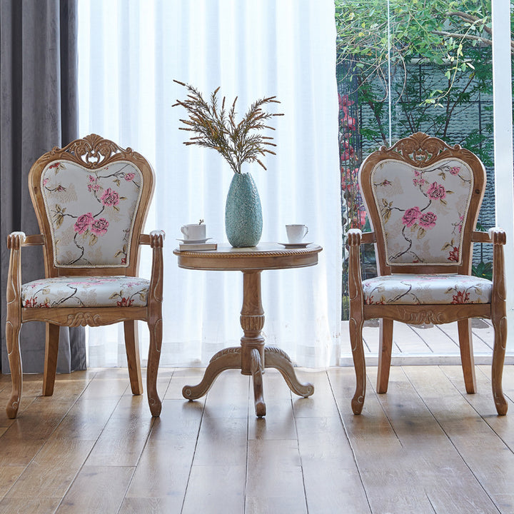 Traditional Vintage Curved Seat Cushion Solid Wood Fabric Sponge Chair Backrest Armrest For Living Room
