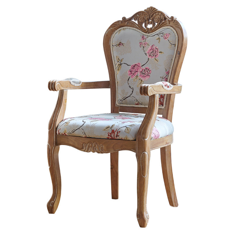 Traditional Vintage Curved Seat Cushion Solid Wood Fabric Sponge Chair Backrest Armrest For Living Room