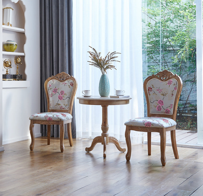 Traditional Vintage Curved Seat Cushion Solid Wood Fabric Sponge Chair Backrest Armrest For Living Room