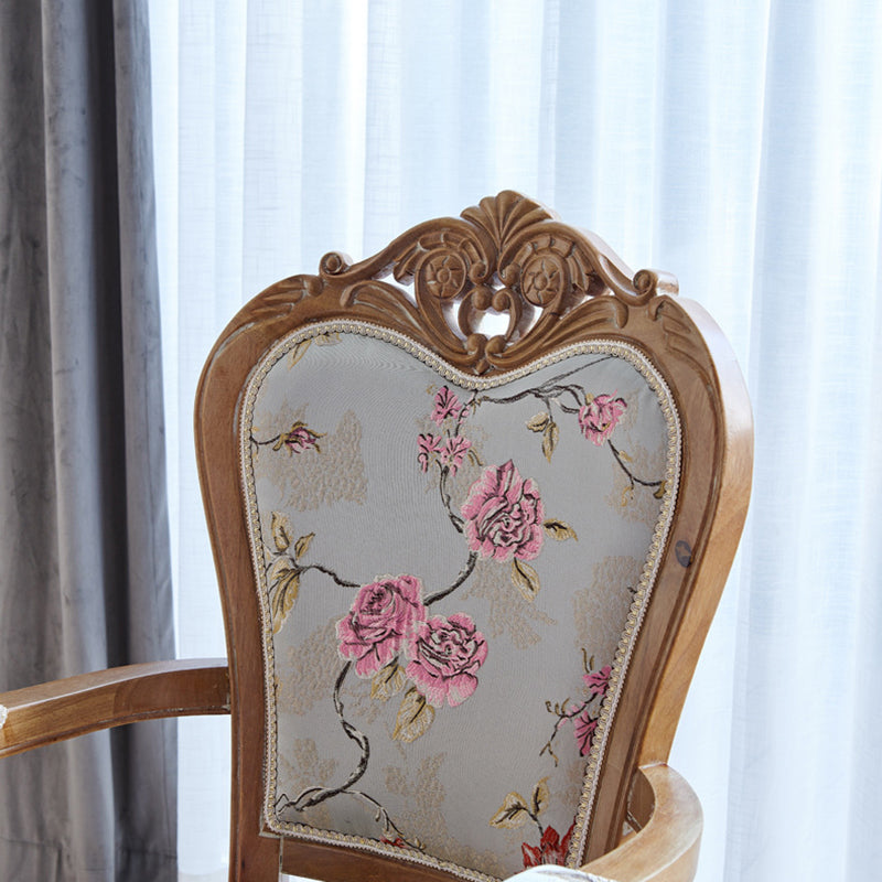 Traditional Vintage Curved Seat Cushion Solid Wood Fabric Sponge Chair Backrest Armrest For Living Room