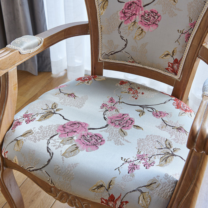 Traditional Vintage Curved Seat Cushion Solid Wood Fabric Sponge Chair Backrest Armrest For Living Room