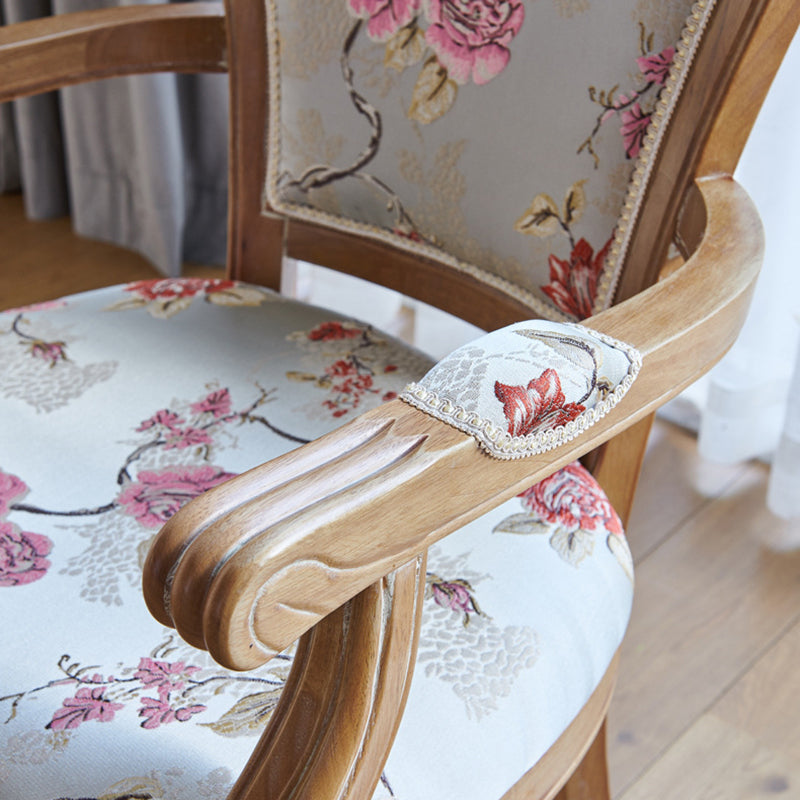 Traditional Vintage Curved Seat Cushion Solid Wood Fabric Sponge Chair Backrest Armrest For Living Room