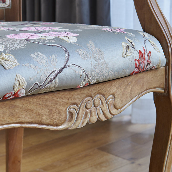 Traditional Vintage Curved Seat Cushion Solid Wood Fabric Sponge Chair Backrest Armrest For Living Room